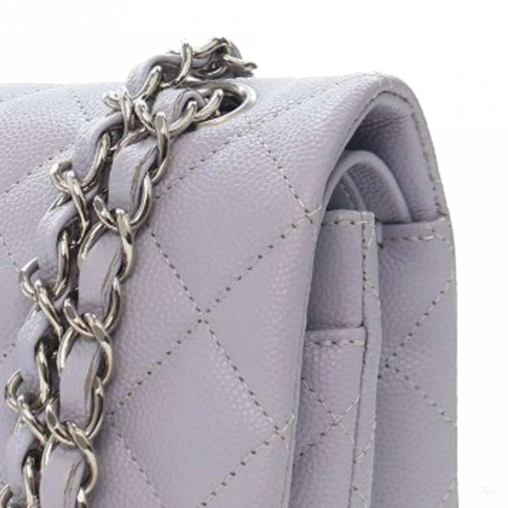 Chanel Classic Double Flap Small Caviar Leather Matelassè Shoulder Bag Purple