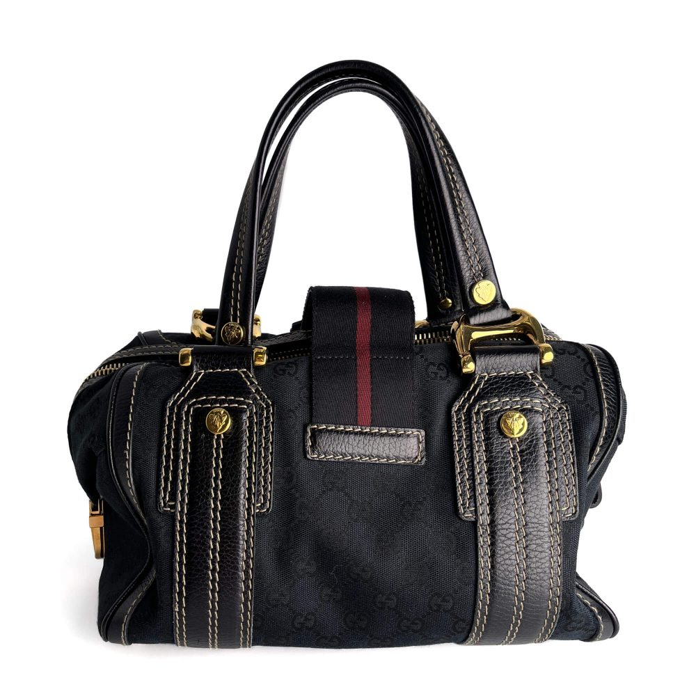 Gucci Ophidia Boston Small Aviatrix Guccissima Canvas Trunk Handbag Black