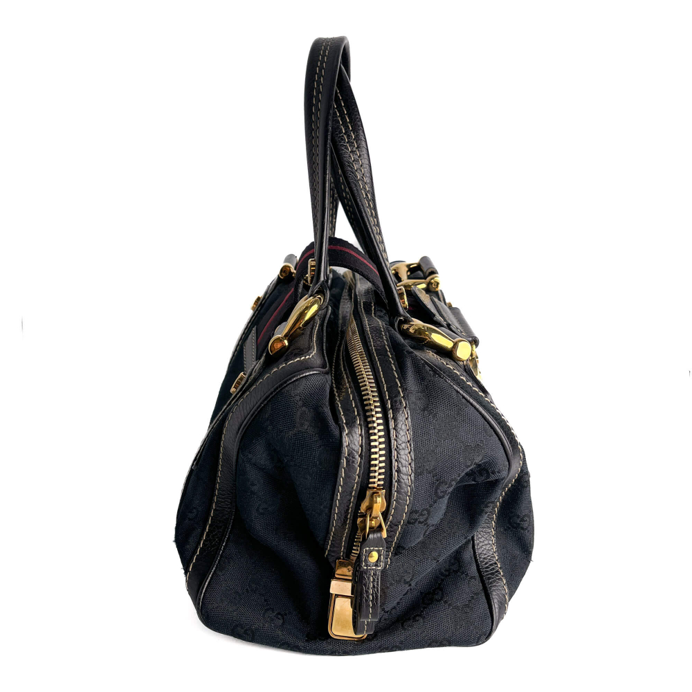 Gucci Ophidia Boston Small Aviatrix Guccissima Canvas Trunk Handbag Black