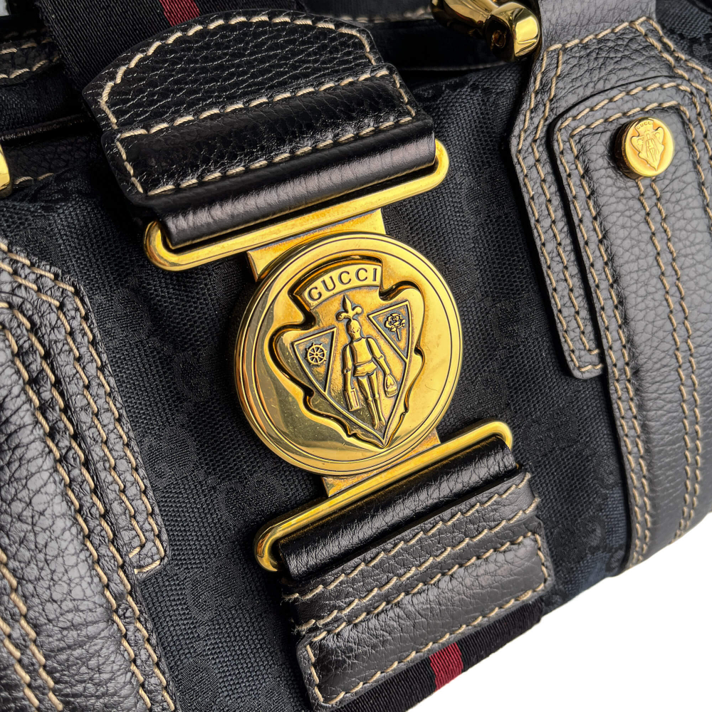 Gucci Ophidia Boston Small Aviatrix Guccissima Canvas Trunk Handbag Black