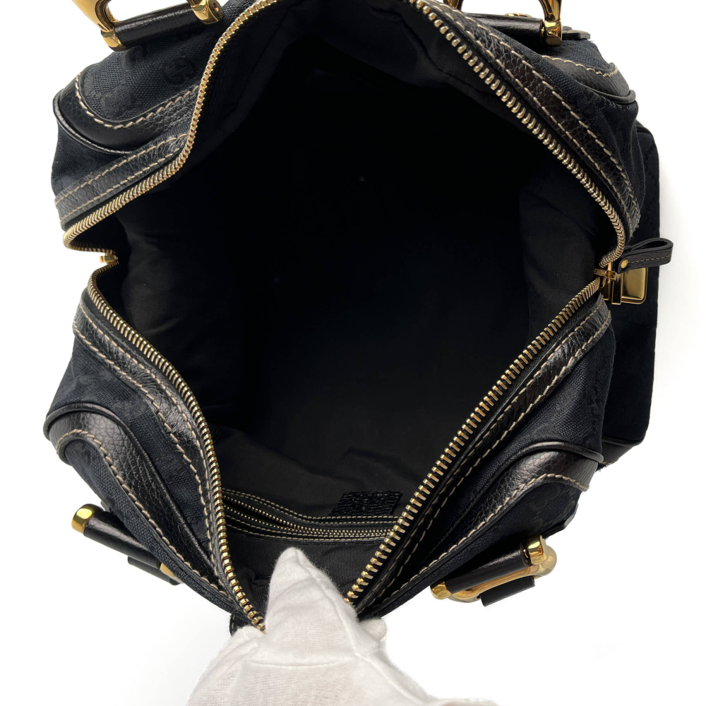 Gucci Ophidia Boston Small Aviatrix Guccissima Canvas Trunk Handbag Black