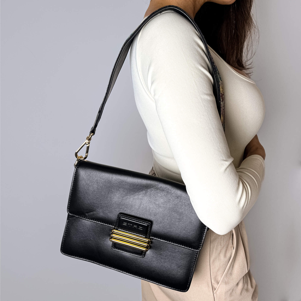 Etro Rainbow Leather Flap Shoulder Bag Black