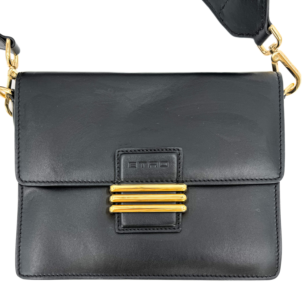 Etro Rainbow Leather Flap Shoulder Bag Black