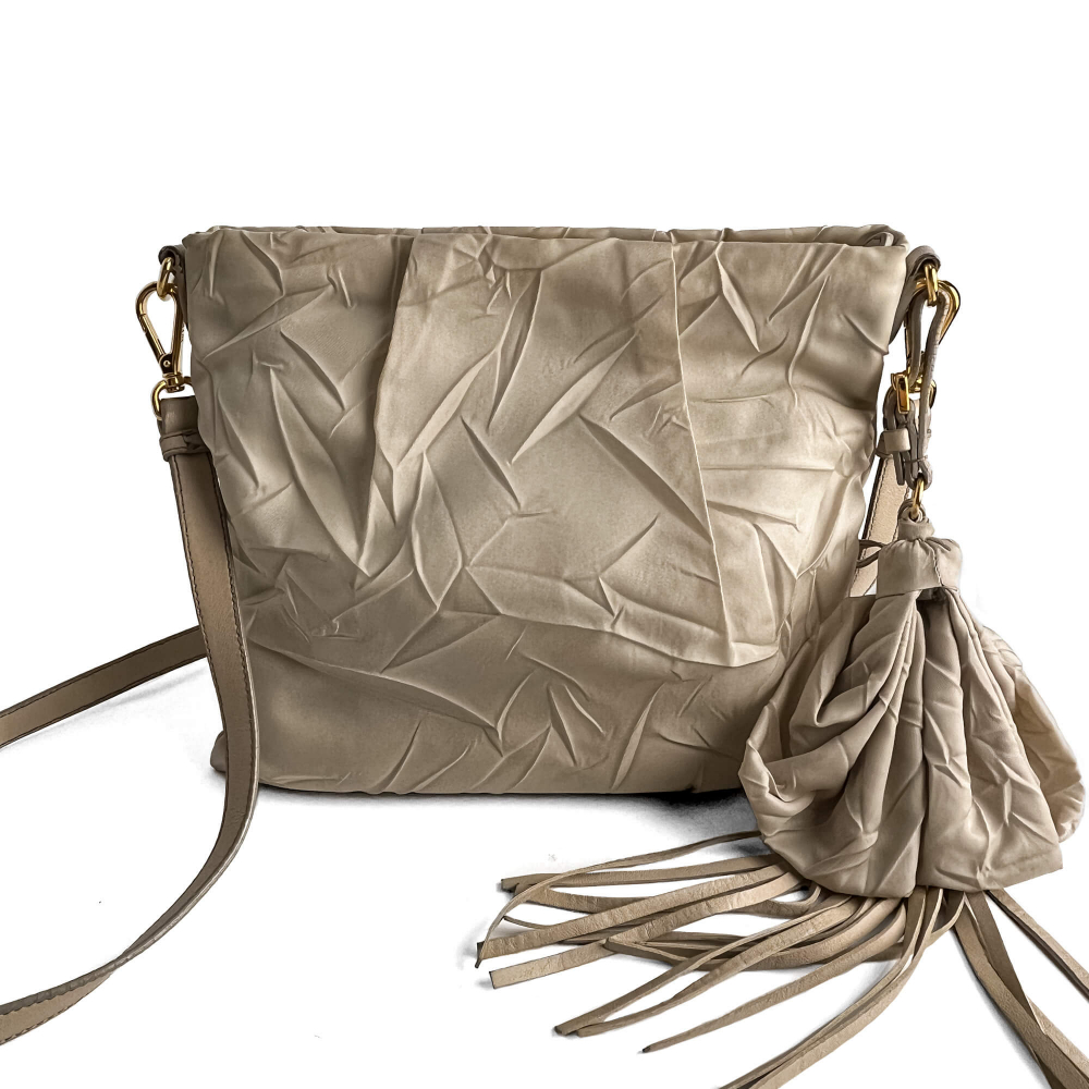 Prada Re-Edition Econyl Nylon Satchel Crossbody Desert Beige