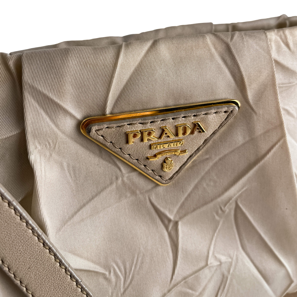 Prada Re-Edition Econyl Nylon Satchel Crossbody Desert Beige