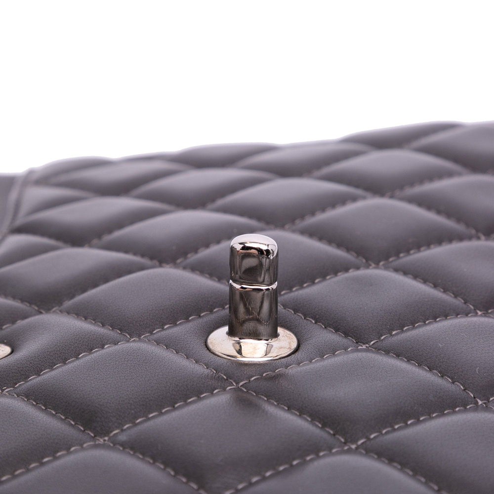 Chanel Classic Double Flap Jumbo Lambskin Leather Matelassè Handbag Grey