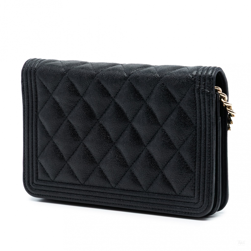 Chanel Boy Caviar Leather Quilted Wallet on Chain Crossbody Black