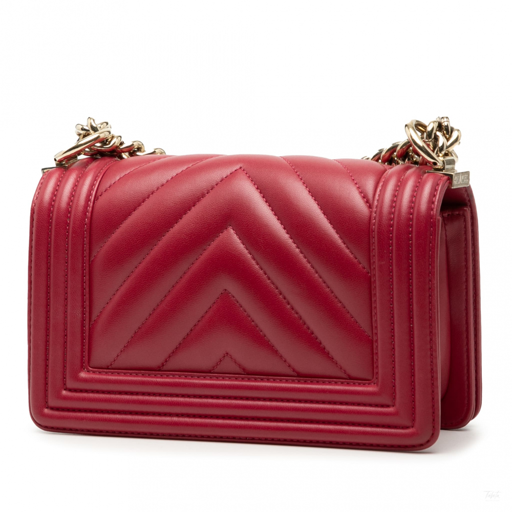 Chanel Boy Small Leather Chevron Flap Shoulder Bag Red