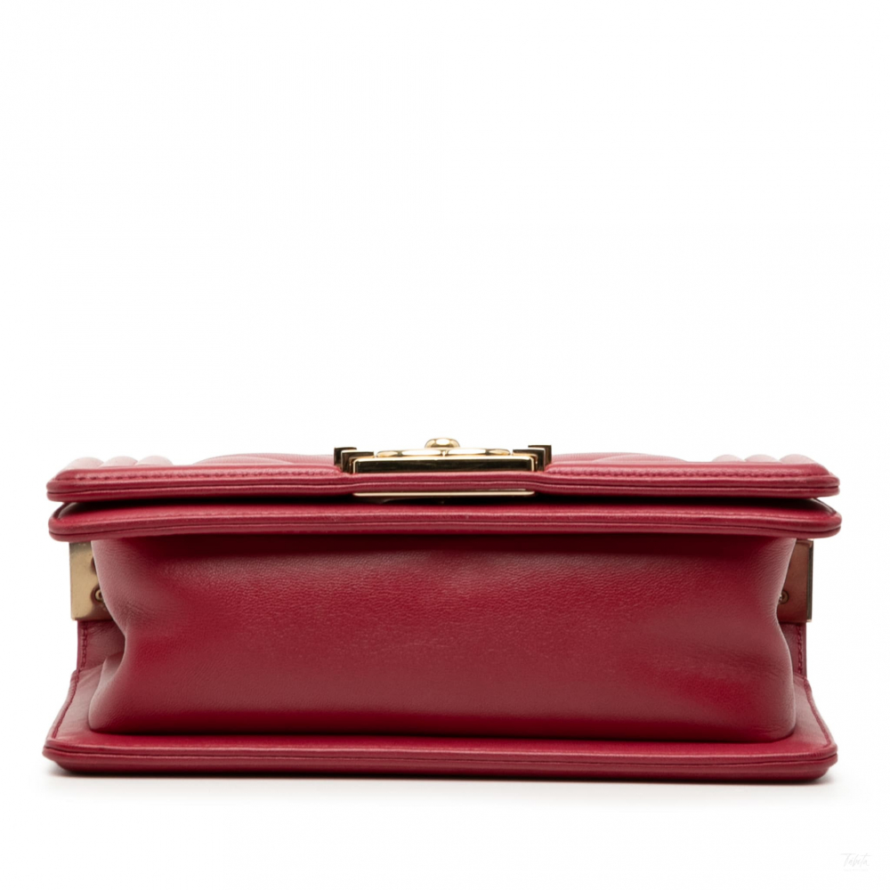 Chanel Boy Small Leather Chevron Flap Shoulder Bag Red
