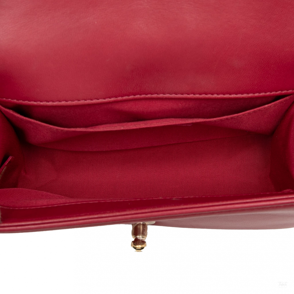 Chanel Boy Small Leather Chevron Flap Shoulder Bag Red