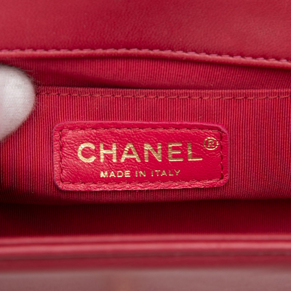 Chanel Boy Small Leather Chevron Flap Shoulder Bag Red
