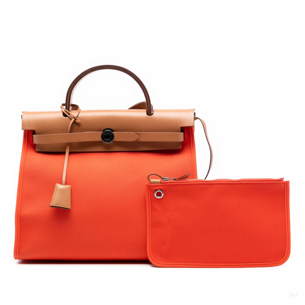 Hermès Herbag PM Canvas 1 pouch Top-Handle Handbag Orange