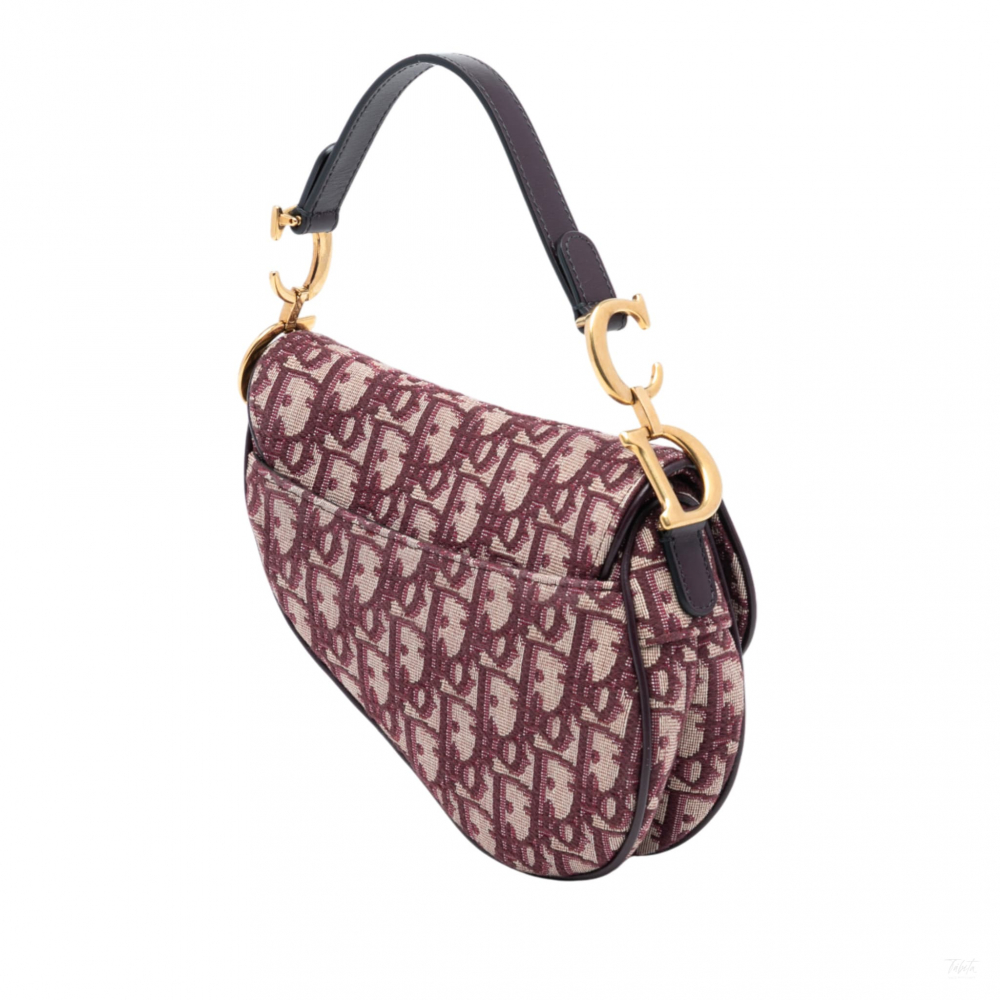 Christian Dior Saddle Mini Canvas Embroidery Shoulder Bag Oblique Red