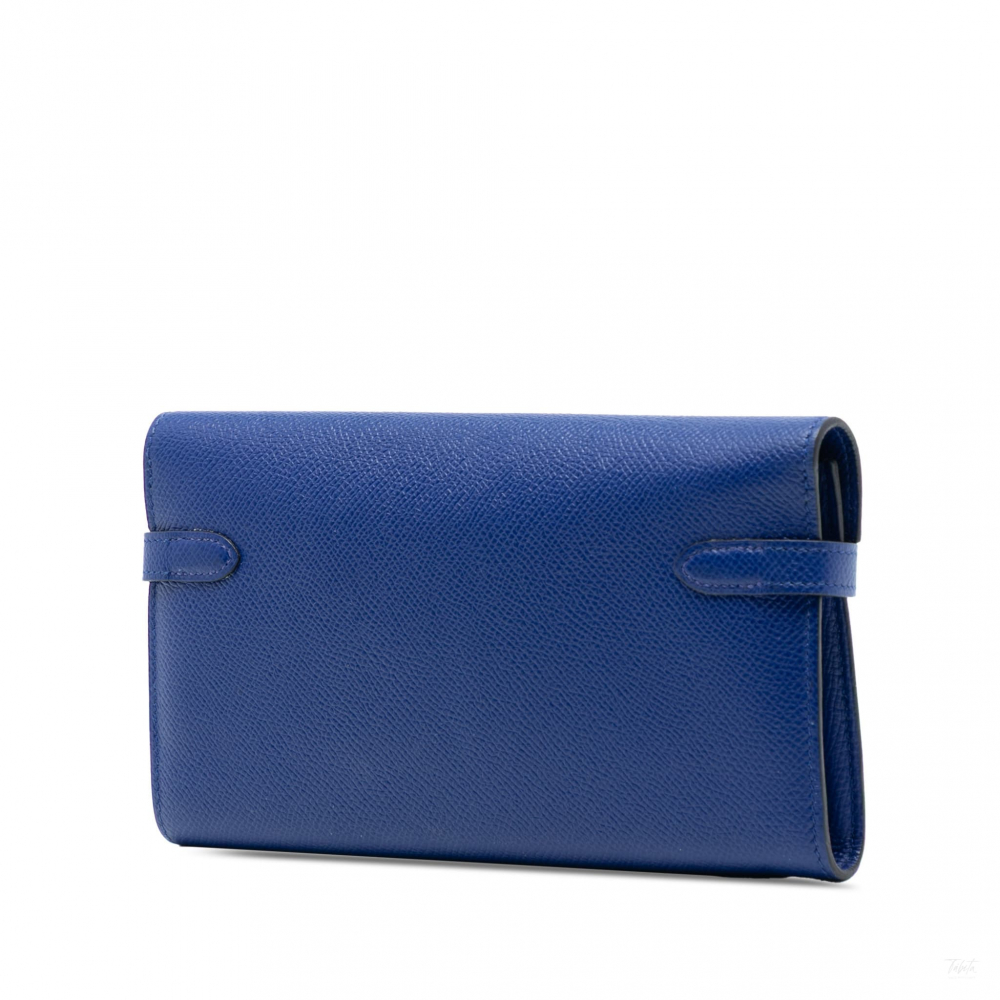 Hermès Kelly Epsom Leather Long Wallet Blue Electric