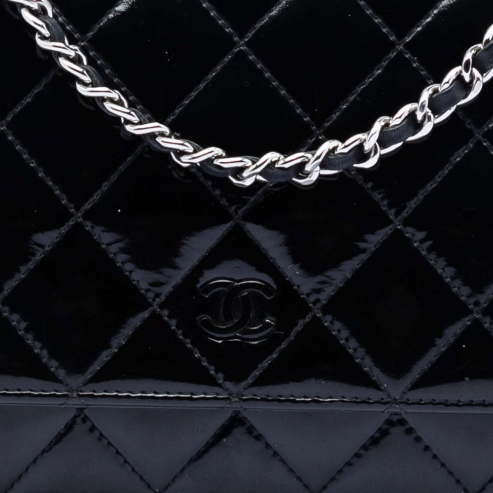 Chanel WOC Patent Leather Quilted Flap Crossbody Black