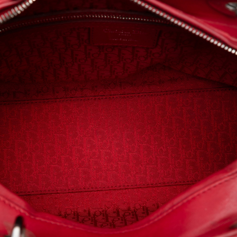 Christian Dior Lady Dior Large Zip Cannage Lambskin Leather 2-Ways Tote Bag Red
