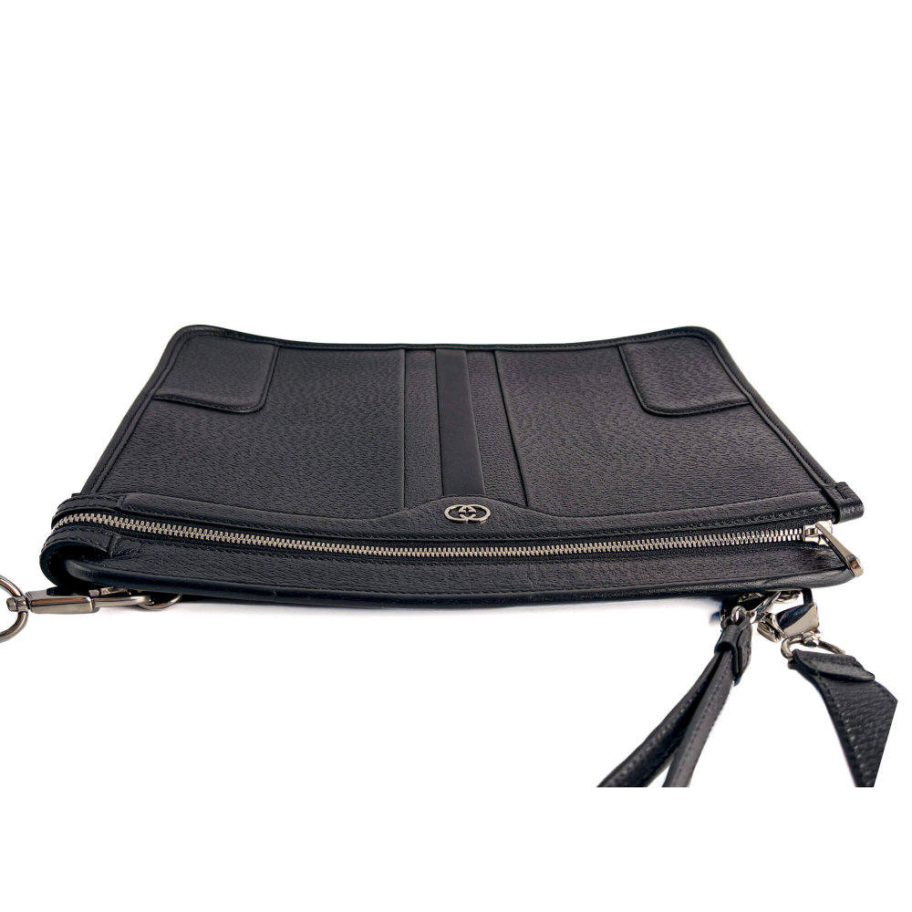 Gucci Interlocking Leather Messenger Crossbody Black