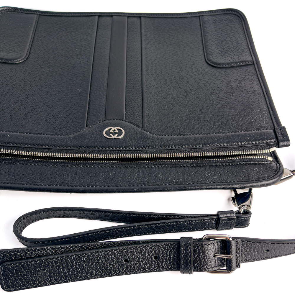 Gucci Interlocking Leather Messenger Crossbody Black