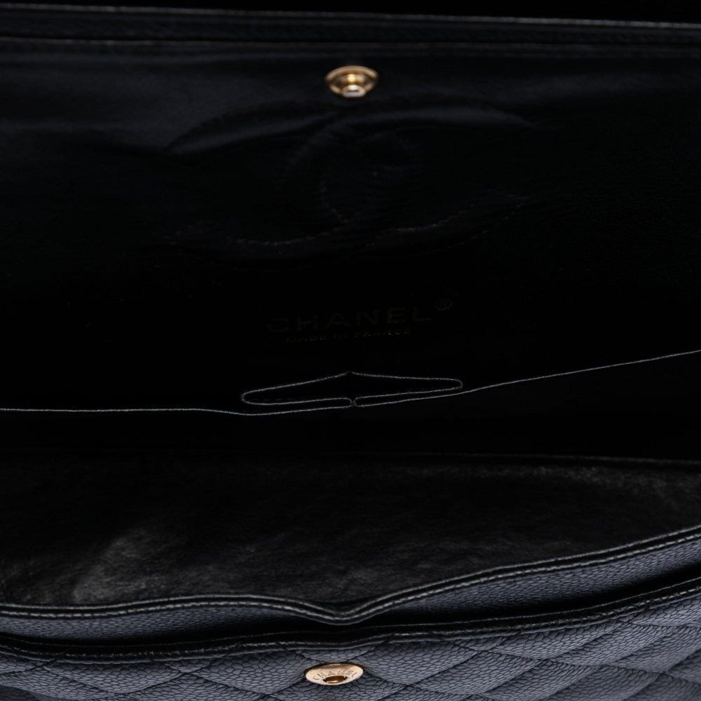Chanel Classic Double Flap Medium Caviar Leather Matelassè Shoulder Bag Black