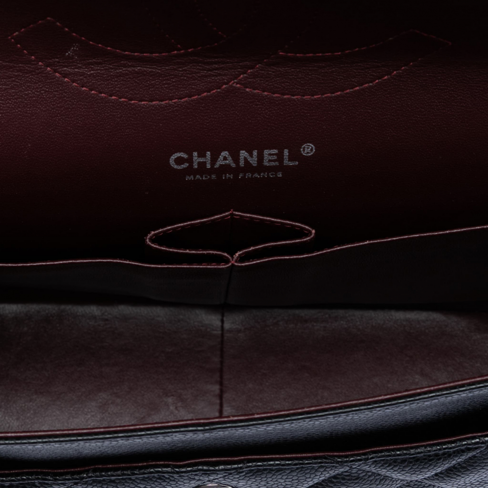 Chanel Classic Double Flap Jumbo Matelassè Caviar Leather Flap Handbag Black