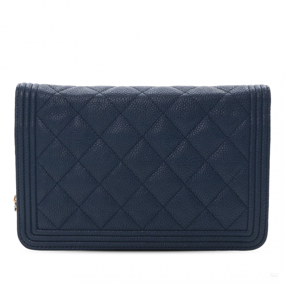Chanel Boy Caviar Leather Quilted Wallet on Chain Crossbody Blue