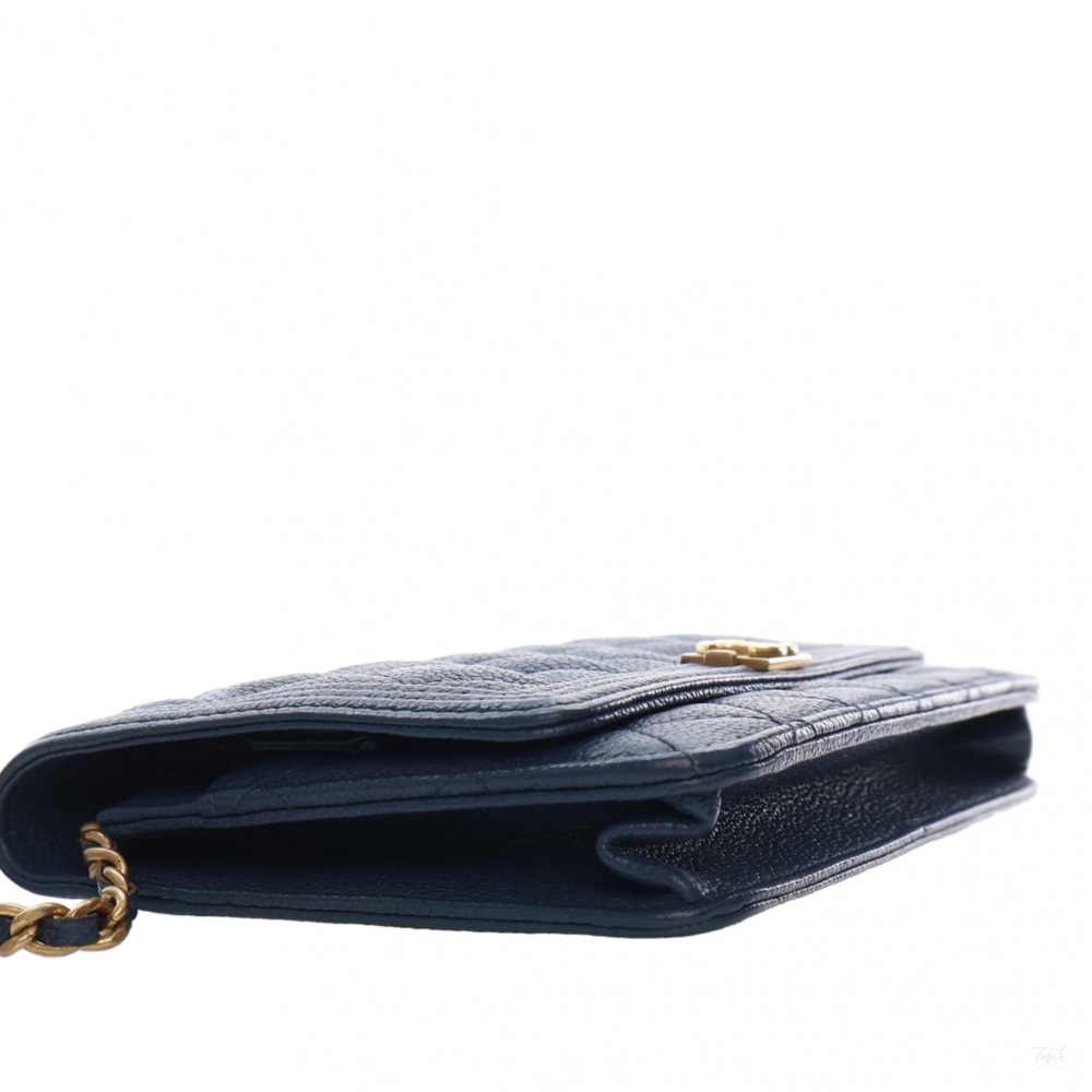Chanel Boy Caviar Leather Quilted Wallet on Chain Crossbody Blue