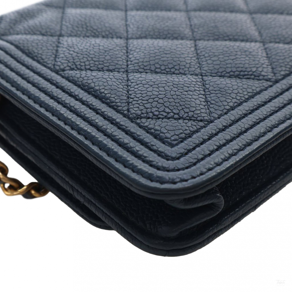 Chanel Boy Caviar Leather Quilted Wallet on Chain Crossbody Blue
