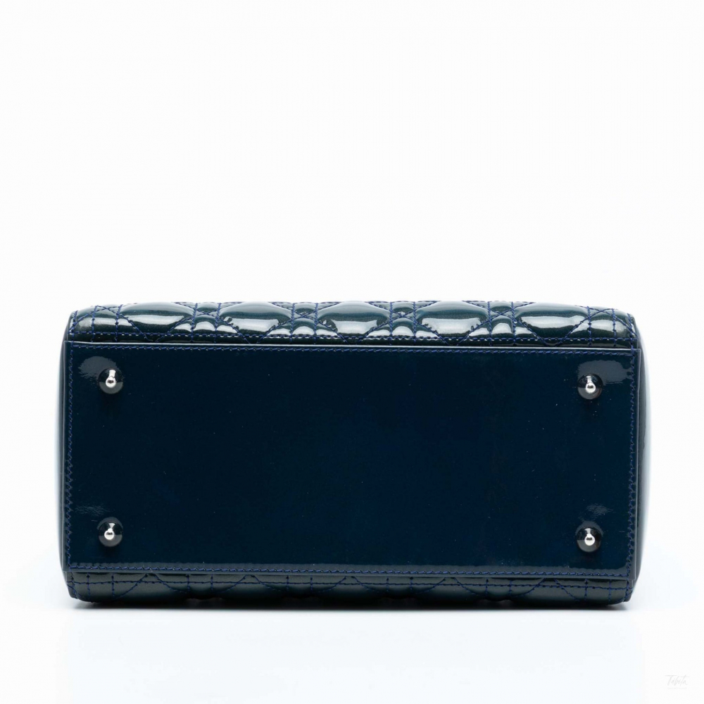 Christian Dior Lady Dior Medium Patent Leather Cannage Tote Handbag Blue