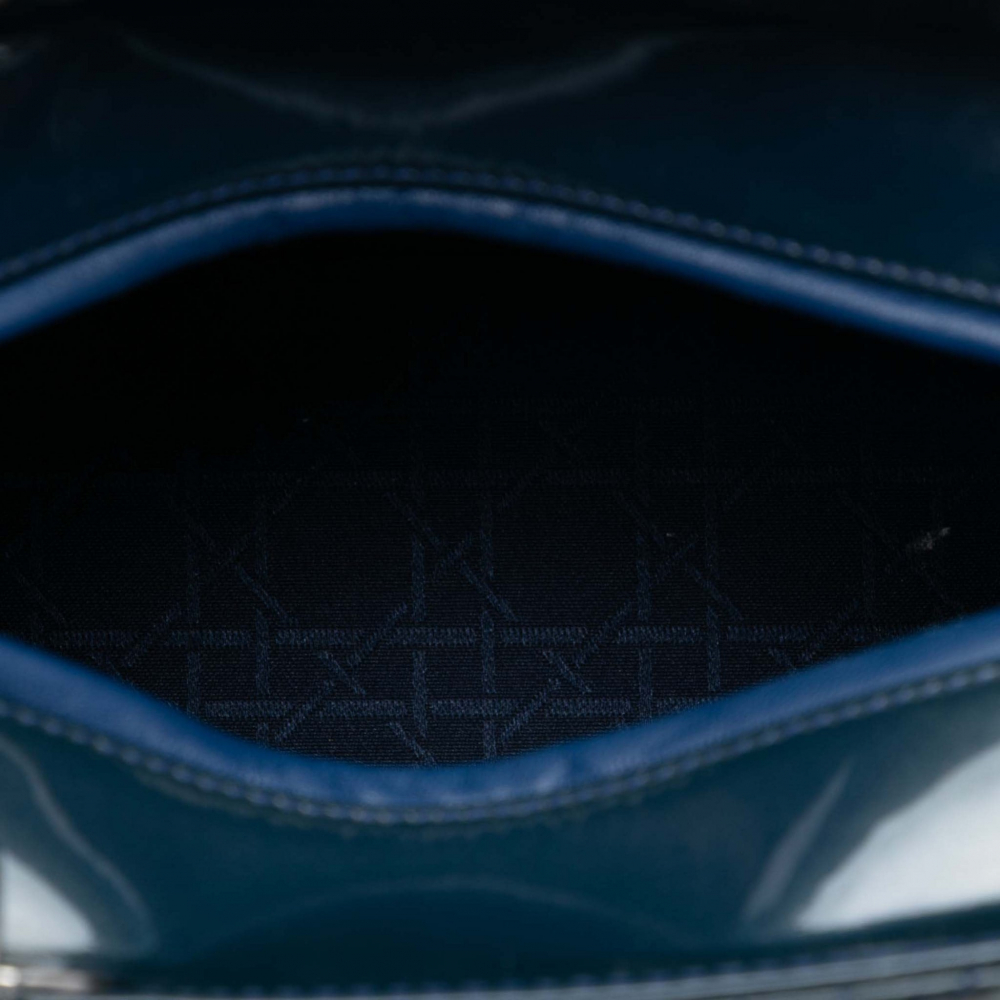 Christian Dior Lady Dior Medium Patent Leather Cannage Tote Handbag Blue