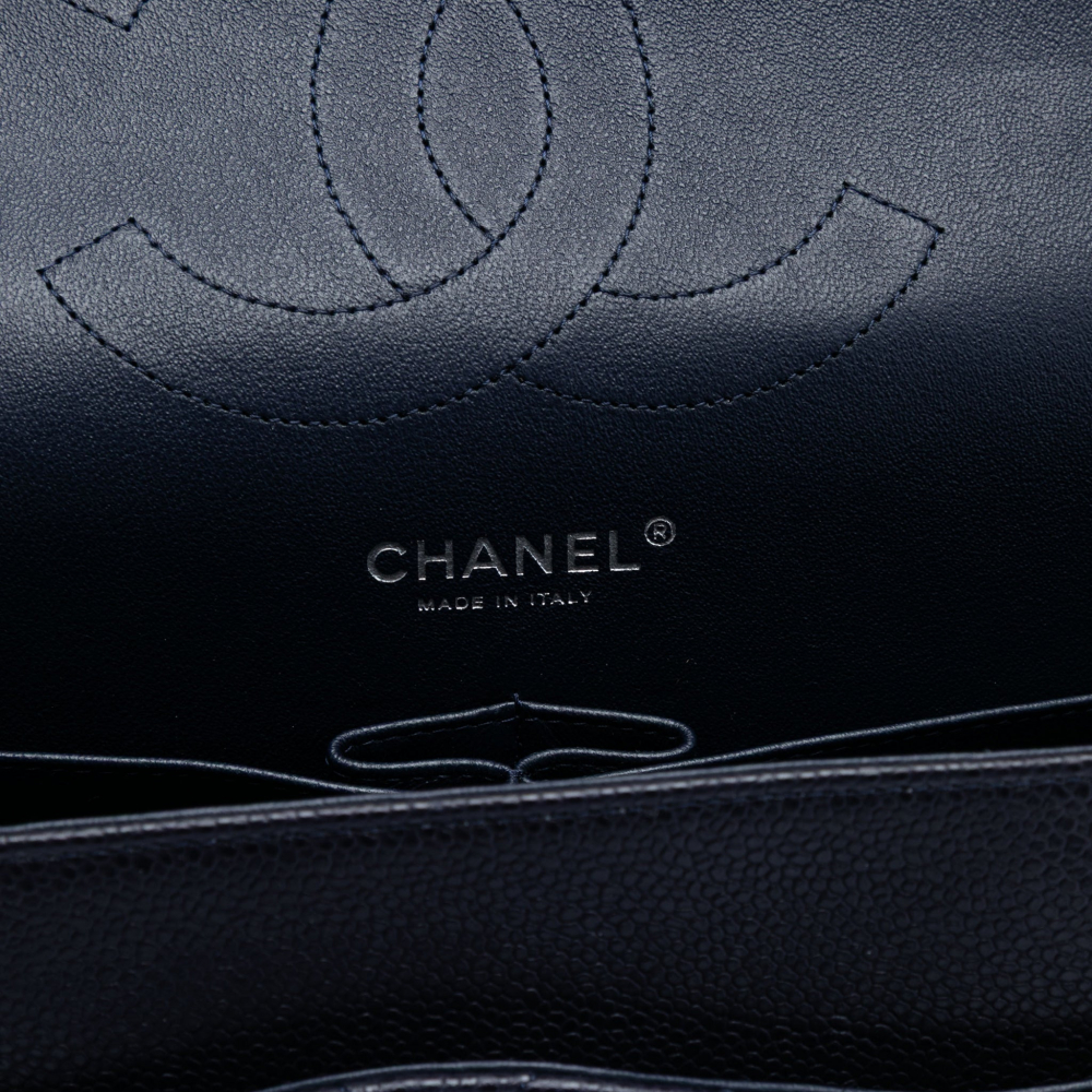 Chanel Classic Double Flap Jumbo Matelassè Caviar Leather Flap Handbag Blue