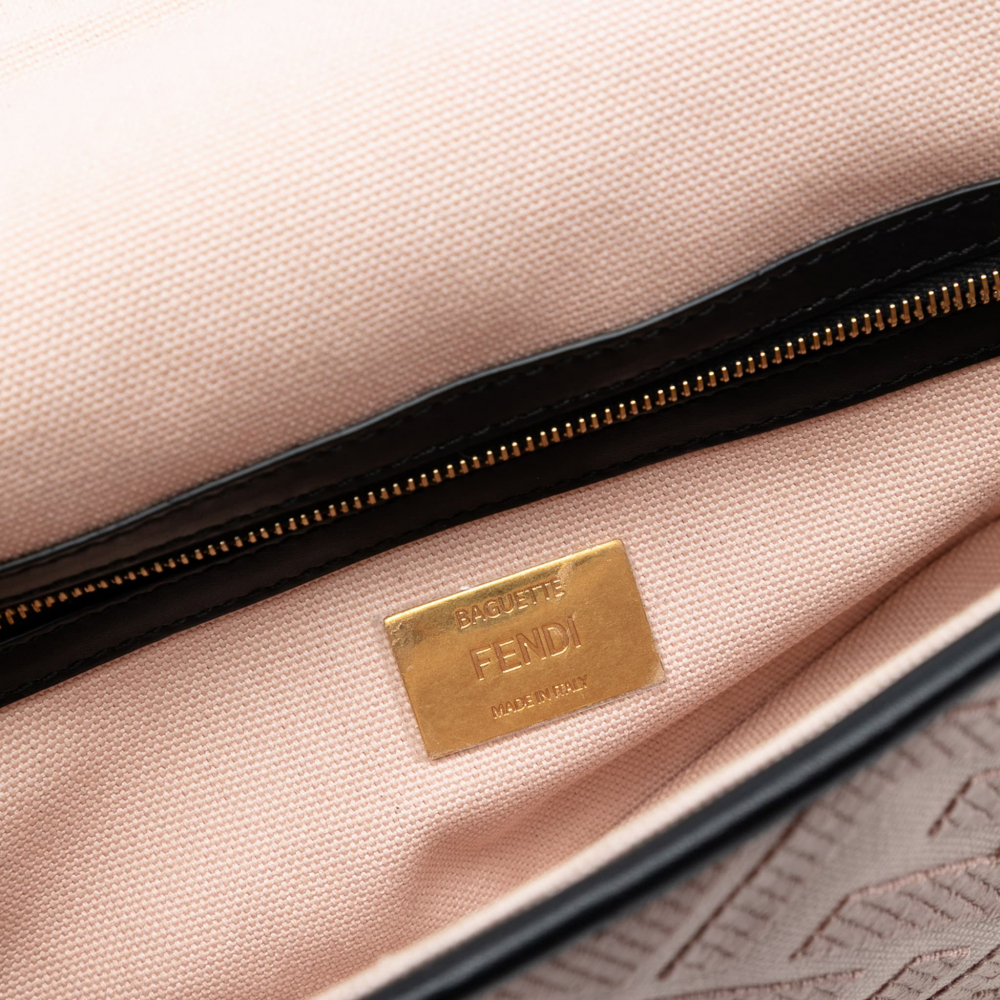 Fendi Zucca Medium Embroidered Canvas Baguette Shoulder Bag Pink
