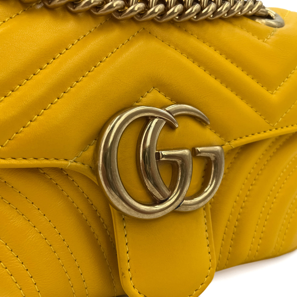 Gucci GG Marmont Mini Chevron Leather Flap Bag Yellow