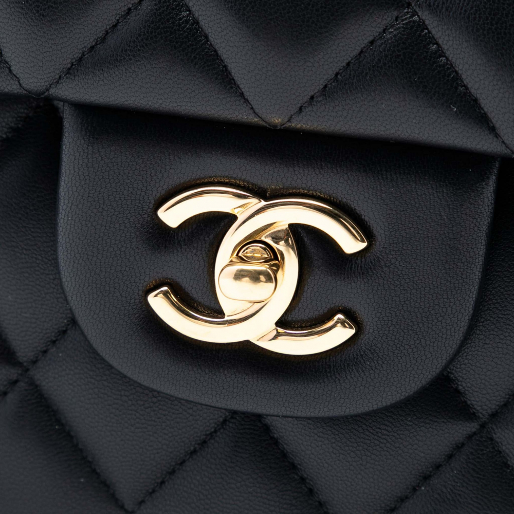Chanel Classic Double Flap Jumbo Lambskin Leather Matelassè Handbag Black