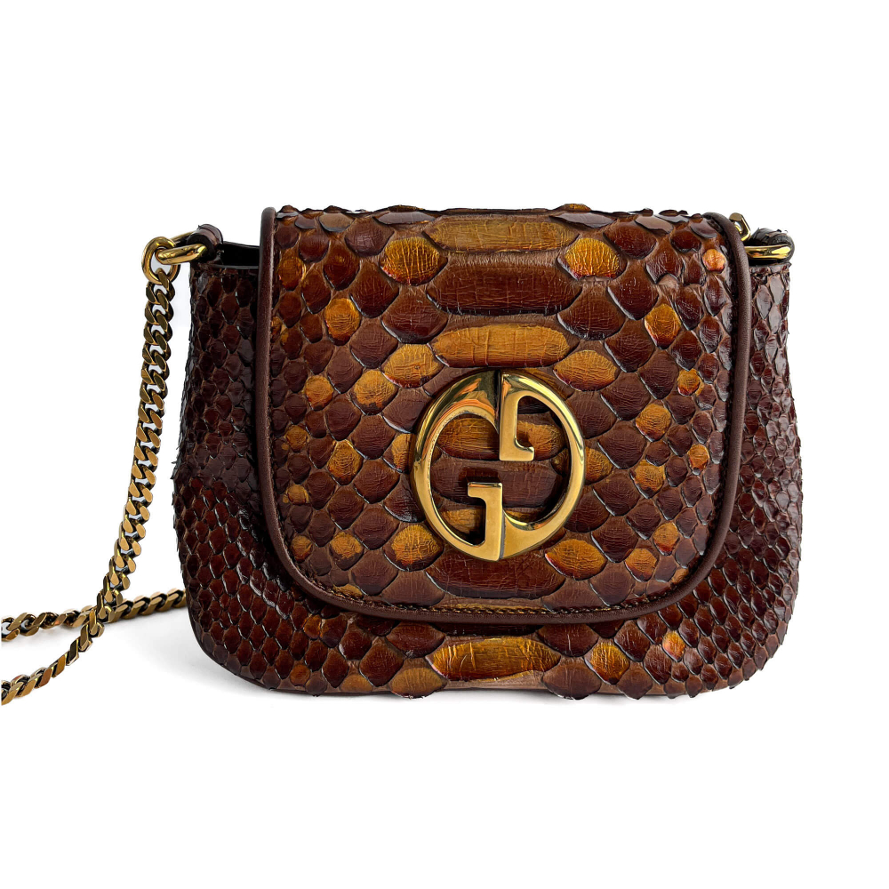 Gucci Blondie Mini Exotic Leather Flap Crossbody Beige x brown
