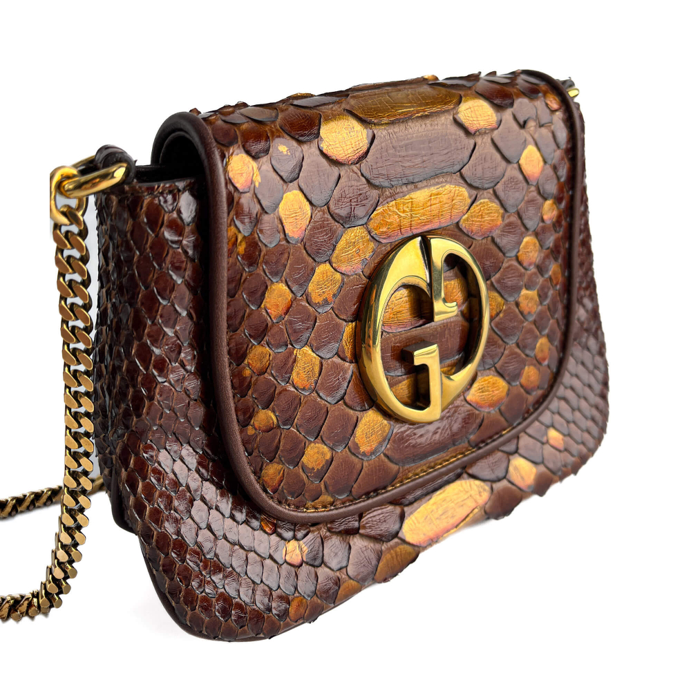 Gucci Blondie Mini Exotic Leather Flap Crossbody Beige x brown