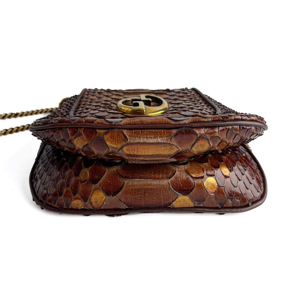 Gucci Blondie Mini Exotic Leather Flap Crossbody Beige x brown