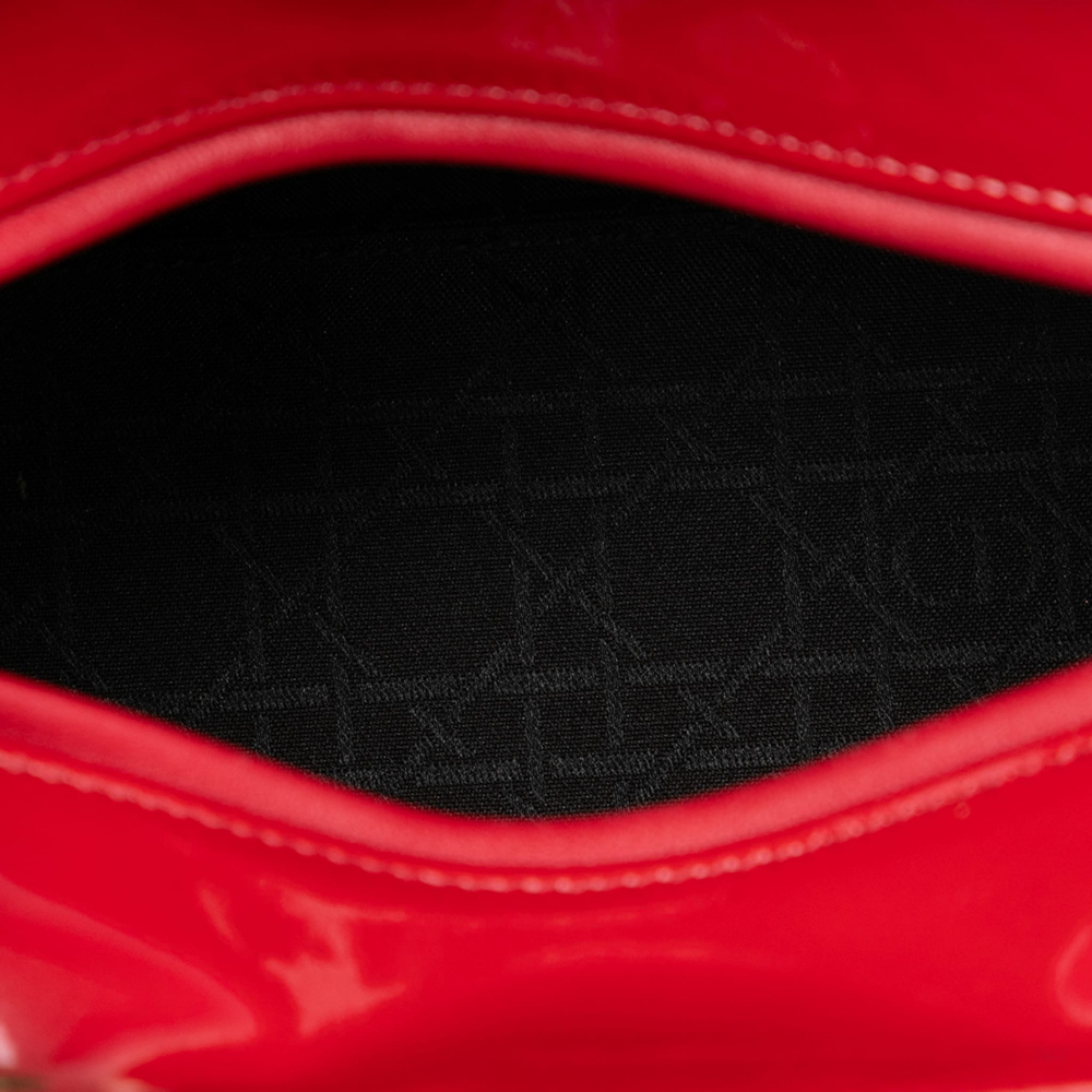 Christian Dior Lady Dior Medium Patent Leather Zip Cannage Tote Handbag Red