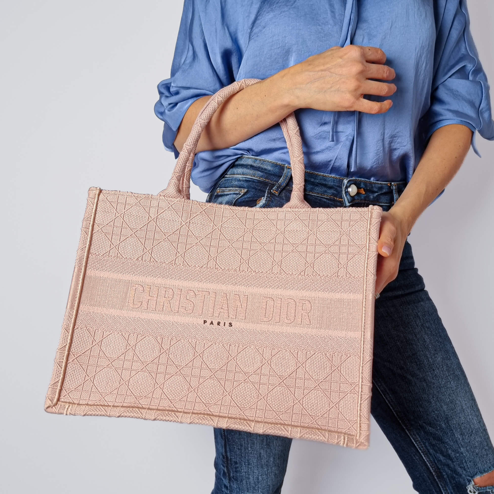 Christian Dior Book Tote Medium Embroidery Canvas Bag Pink