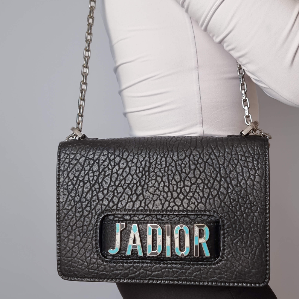 Christian Dior J'Adior Grained Calfskin Leather Flap Crossbody Black