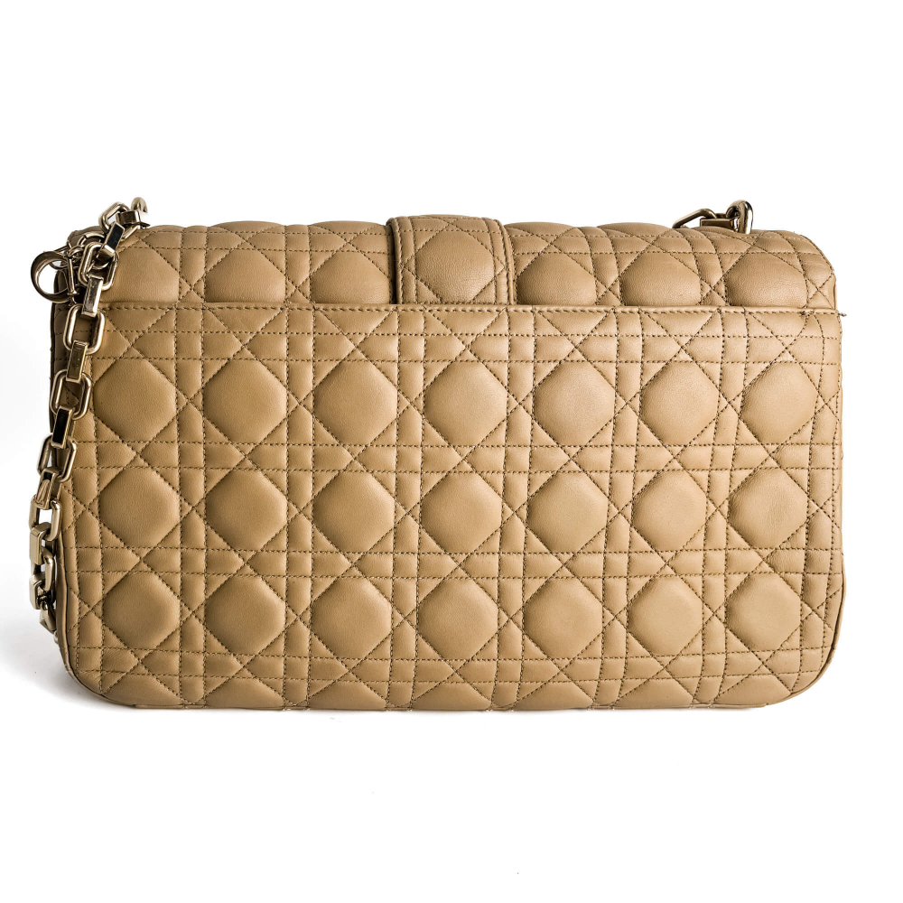 Christian Dior Miss Dior Promenade Large Cannage Lambskin Leather Flap Shoulder Bag Beige