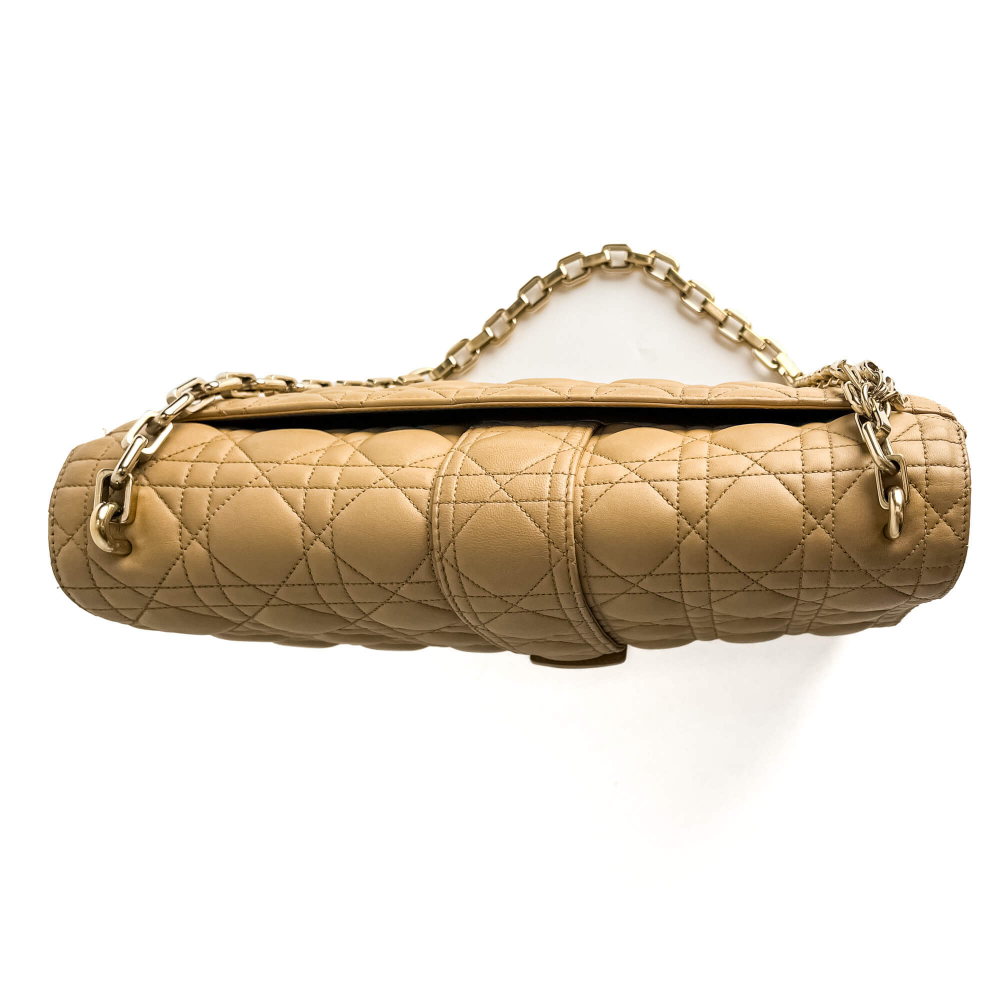 Christian Dior Miss Dior Promenade Large Cannage Lambskin Leather Flap Shoulder Bag Beige