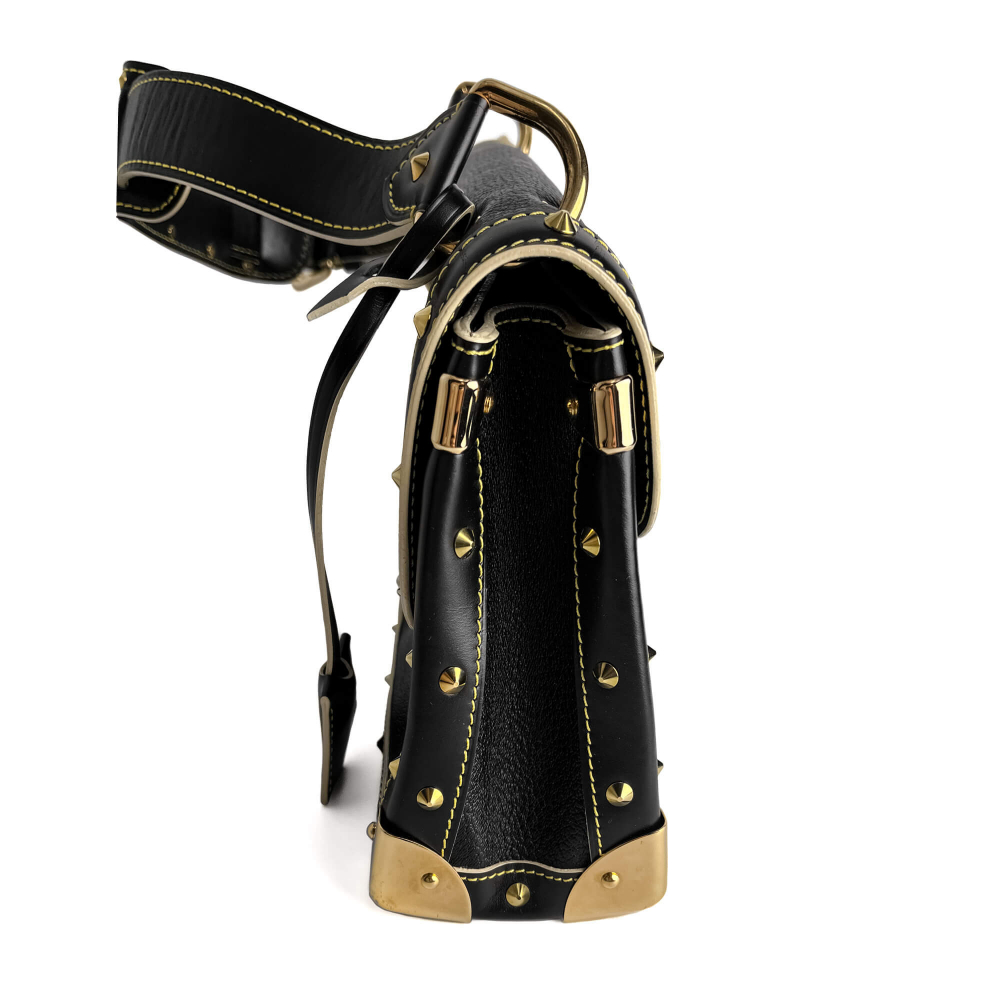 Louis Vuitton Suhali Leather Flap Shoulder Bag Black