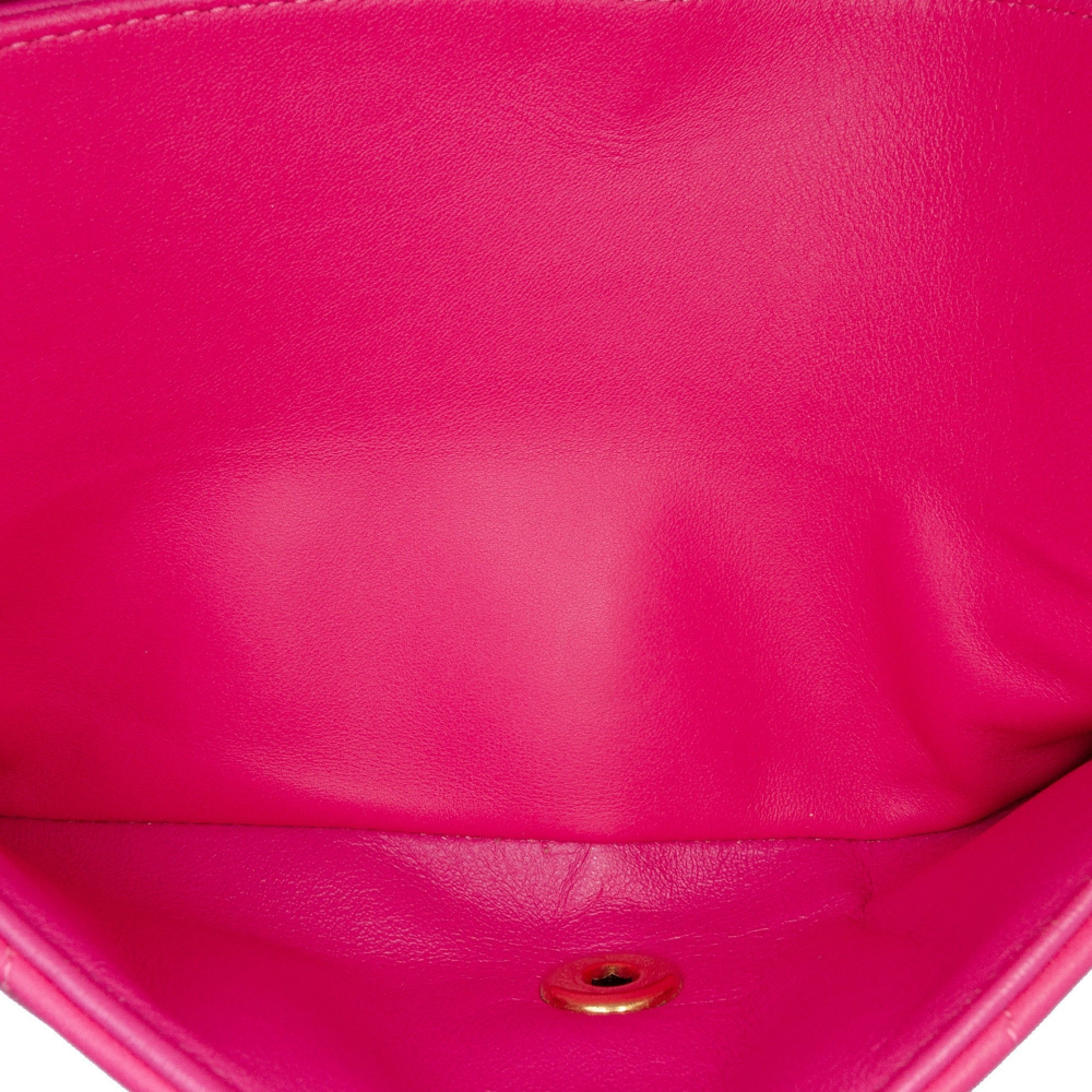 Chanel Classic Double Flap Medium Lambskin Leather Chevron Shoulder Bag Pink