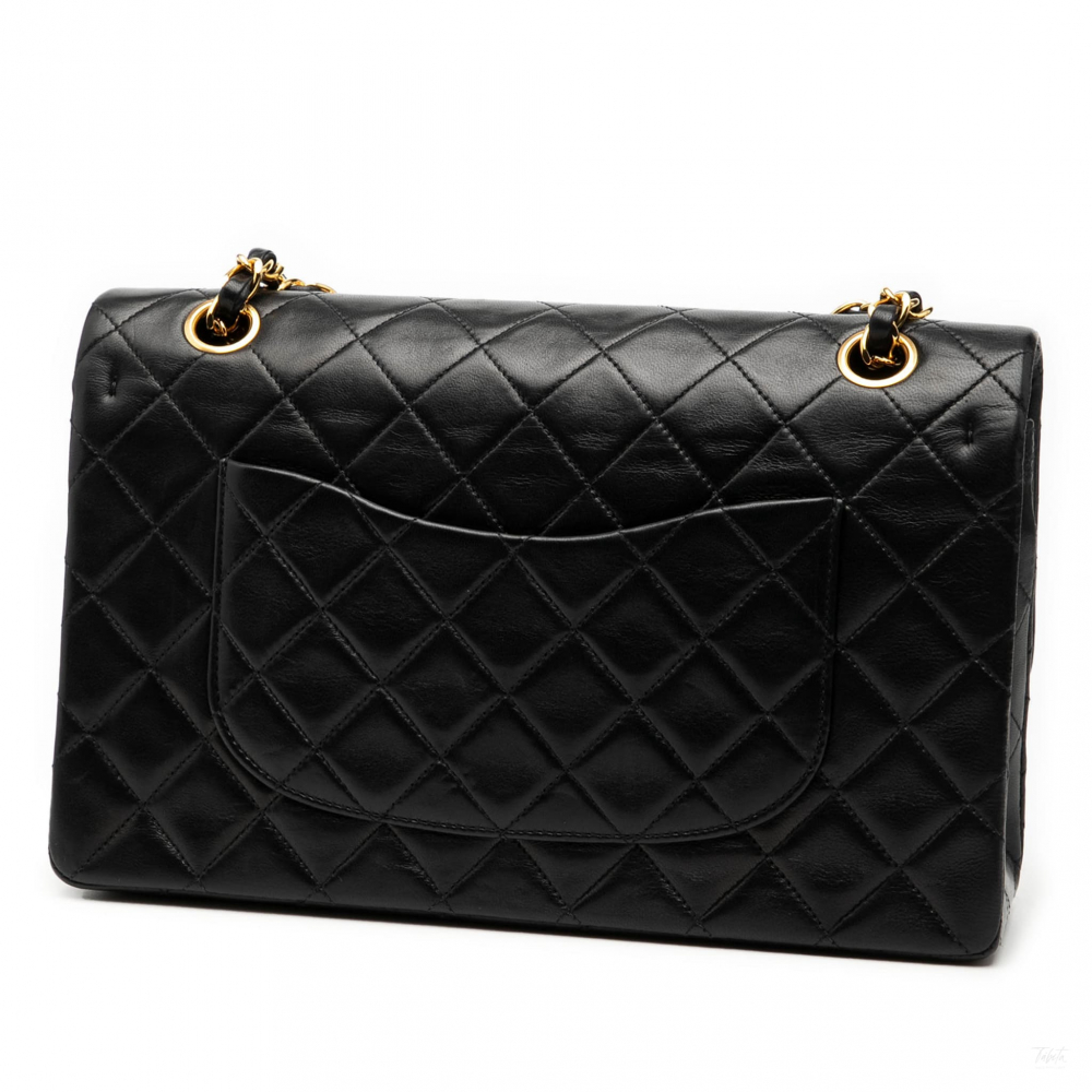 Chanel Vintage Classic Double Flap Medium Lambskin Leather Matelassè Shoulder Bag Black