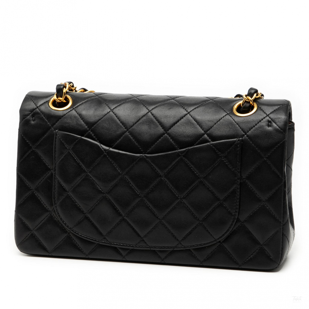 Chanel Classic Double Flap Small Lambskin Leather Matelassè Shoulder Bag Black