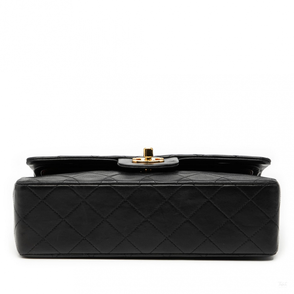 Chanel Classic Double Flap Small Lambskin Leather Matelassè Shoulder Bag Black
