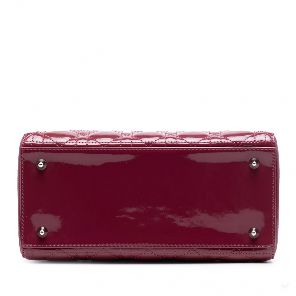 Christian Dior Lady Dior Medium Patent Leather Zip Cannage Tote Handbag Pink