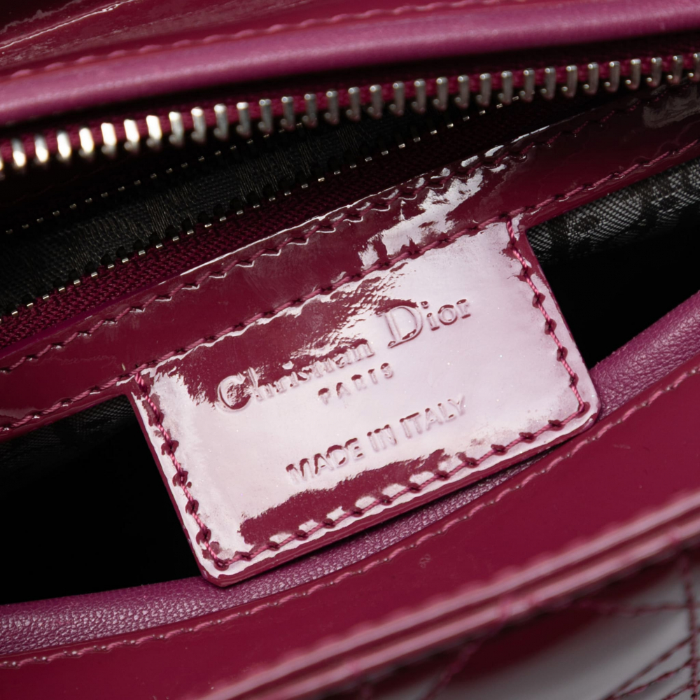 Christian Dior Lady Dior Medium Patent Leather Zip Cannage Tote Handbag Pink