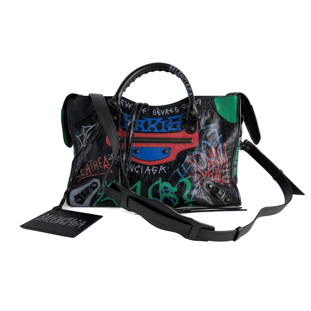 Balenciaga City Leather Shoulder Bag Black