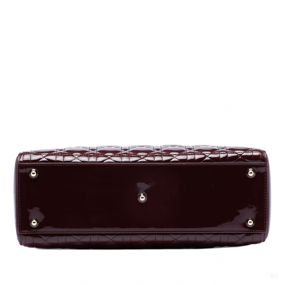 Christian Dior Lady Dior Large Patent Leather Zip Cannage Tote Handbag Red